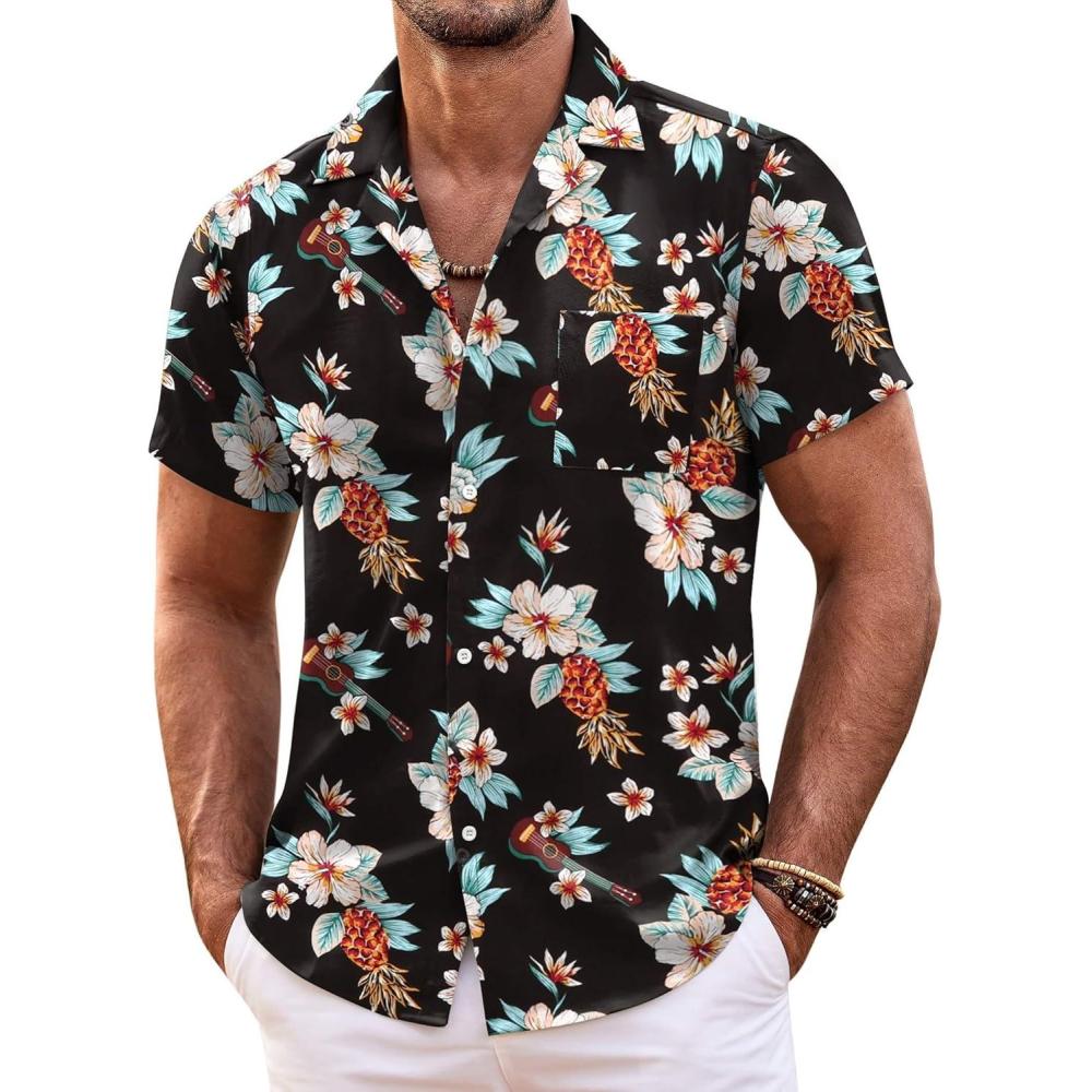 imageCOOFANDY Hawaiian Short Button Sleeve Down Shirt Shirts BeachBlack