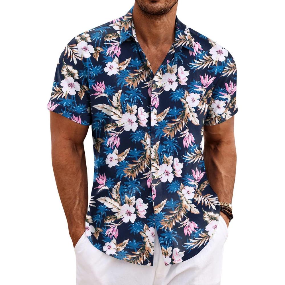 imageCOOFANDY Hawaiian Short Button Sleeve Down Shirt Shirts BeachBlue Floral