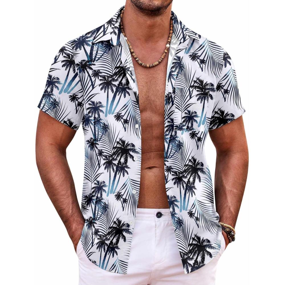 imageCOOFANDY Hawaiian Short Button Sleeve Down Shirt Shirts BeachCoconut Palm