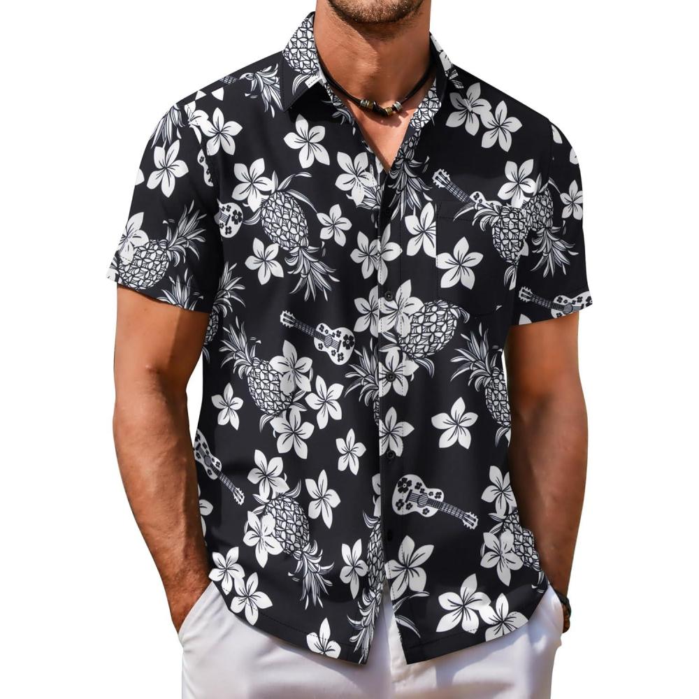 imageCOOFANDY Hawaiian Short Button Sleeve Down Shirt Shirts BeachUkuleleblack