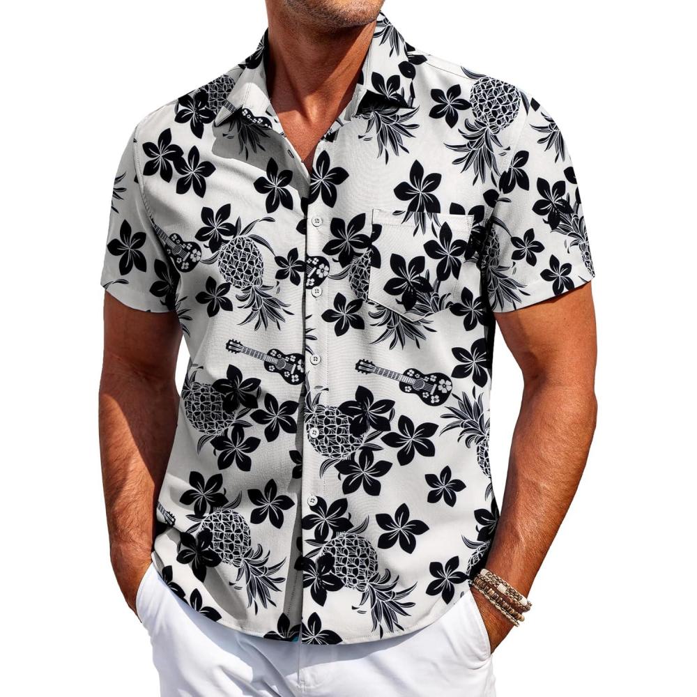 imageCOOFANDY Hawaiian Short Button Sleeve Down Shirt Shirts BeachUkulelewhite