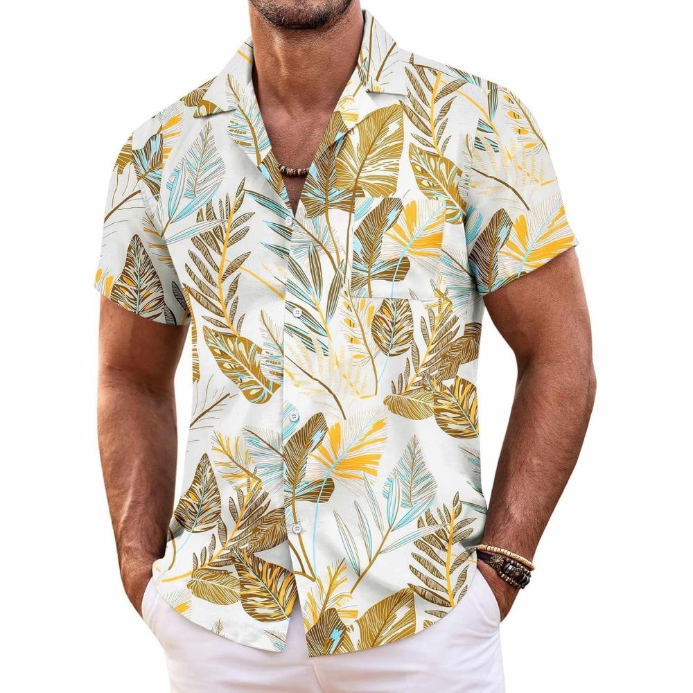 imageCOOFANDY Hawaiian Short Button Sleeve Down Shirt Shirts BeachW Palm Leaf