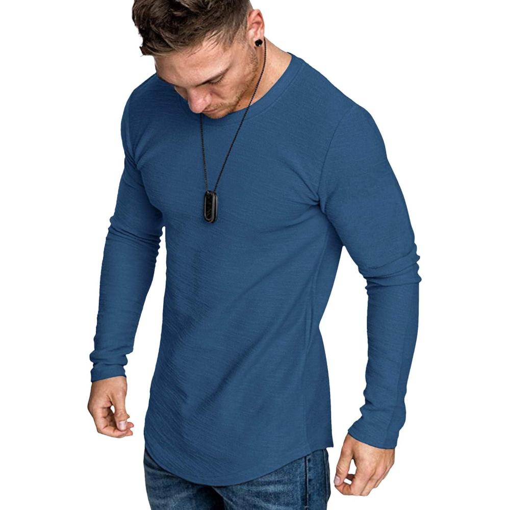 imageCOOFANDY Men 2 Pack Muscle Fitted T Shirt Gym Workout Athletic Long Sleeves TeeDenim Blue