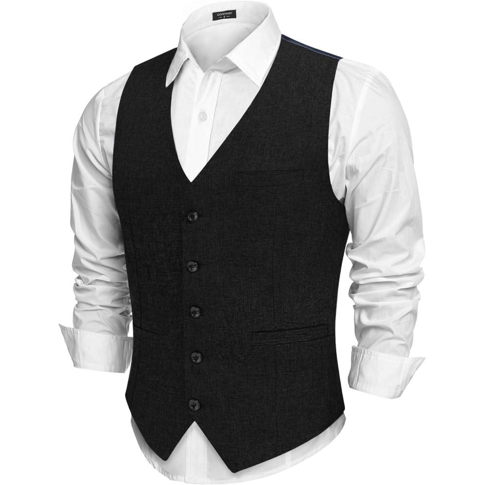 imageCOOFANDY Men Casual Suit Vest Formal Dress Vest Slim Fit Waistcoat Business WeddingBlack