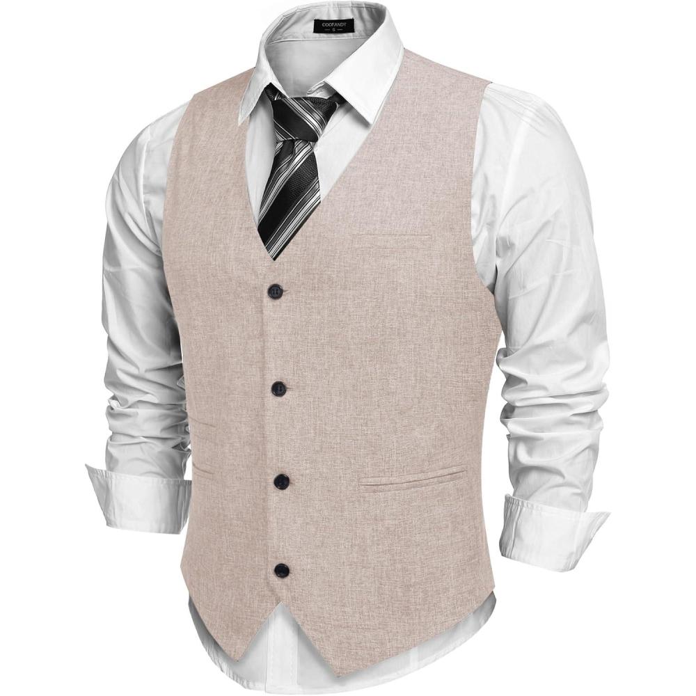 imageCOOFANDY Men Casual Suit Vest Formal Dress Vest Slim Fit Waistcoat Business WeddingChampagne