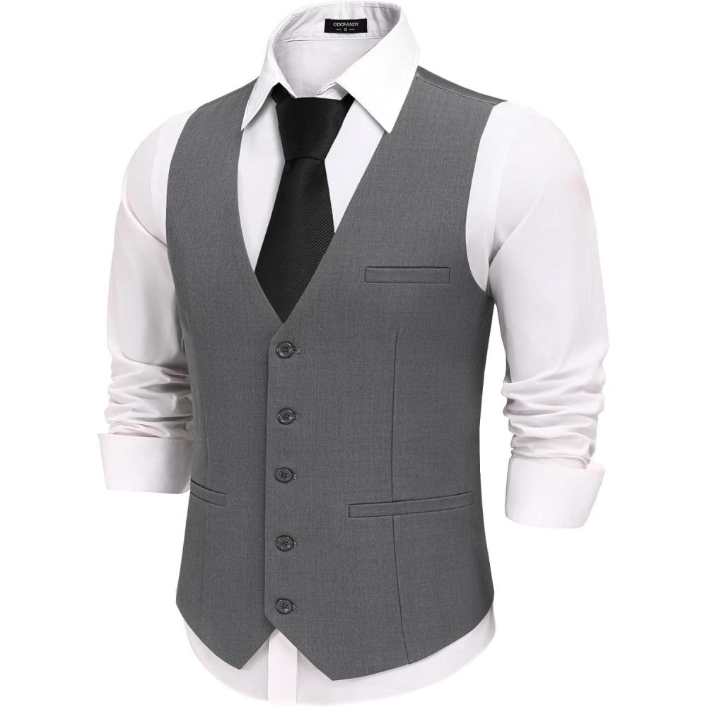 imageCOOFANDY Men Casual Suit Vest Formal Dress Vest Slim Fit Waistcoat Business WeddingCharcoal Gray