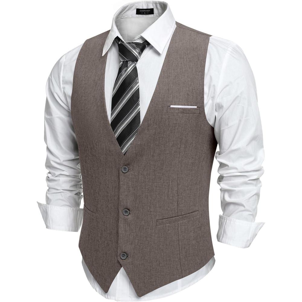 imageCOOFANDY Men Casual Suit Vest Formal Dress Vest Slim Fit Waistcoat Business WeddingDeep Grey