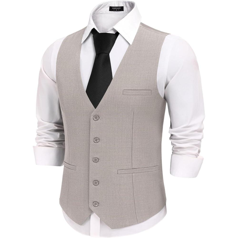 imageCOOFANDY Men Casual Suit Vest Formal Dress Vest Slim Fit Waistcoat Business WeddingLight Gray