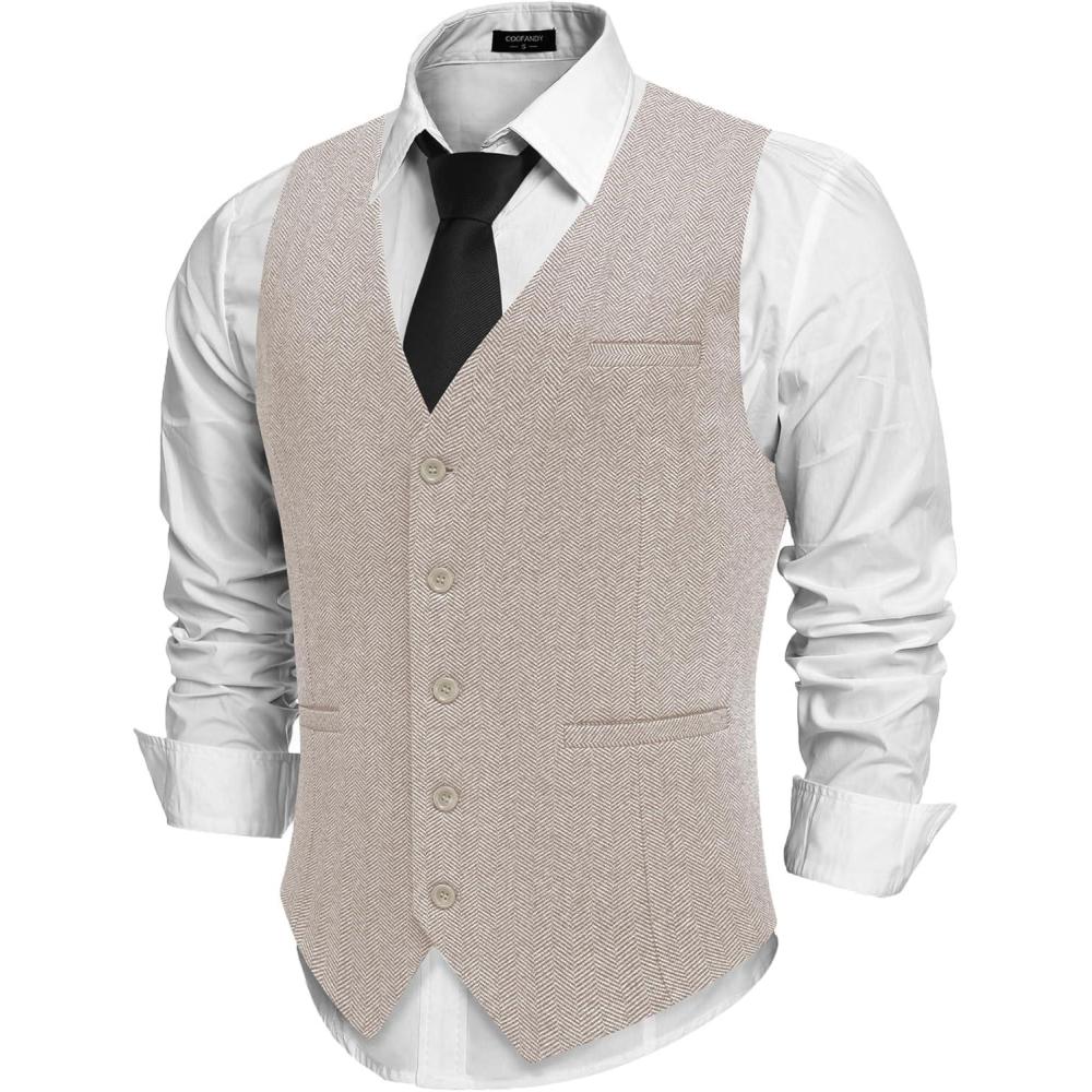 imageCOOFANDY Men Casual Suit Vest Formal Dress Vest Slim Fit Waistcoat Business WeddingLight Khaki