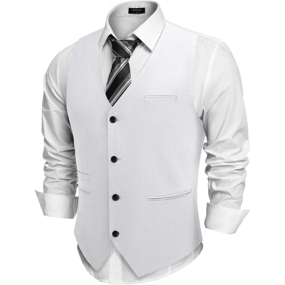 imageCOOFANDY Men Casual Suit Vest Formal Dress Vest Slim Fit Waistcoat Business WeddingWhite