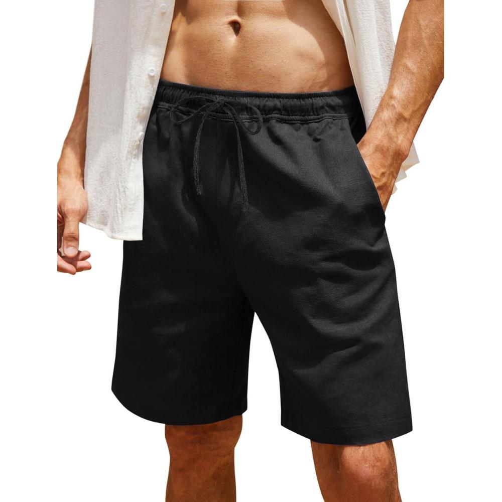 imageCOOFANDY Men Casual Summer Beach Shorts Elastic Waist Drawstring Flat Front ShortBlack