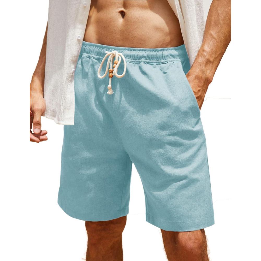 imageCOOFANDY Men Casual Summer Beach Shorts Elastic Waist Drawstring Flat Front ShortCeladon Green