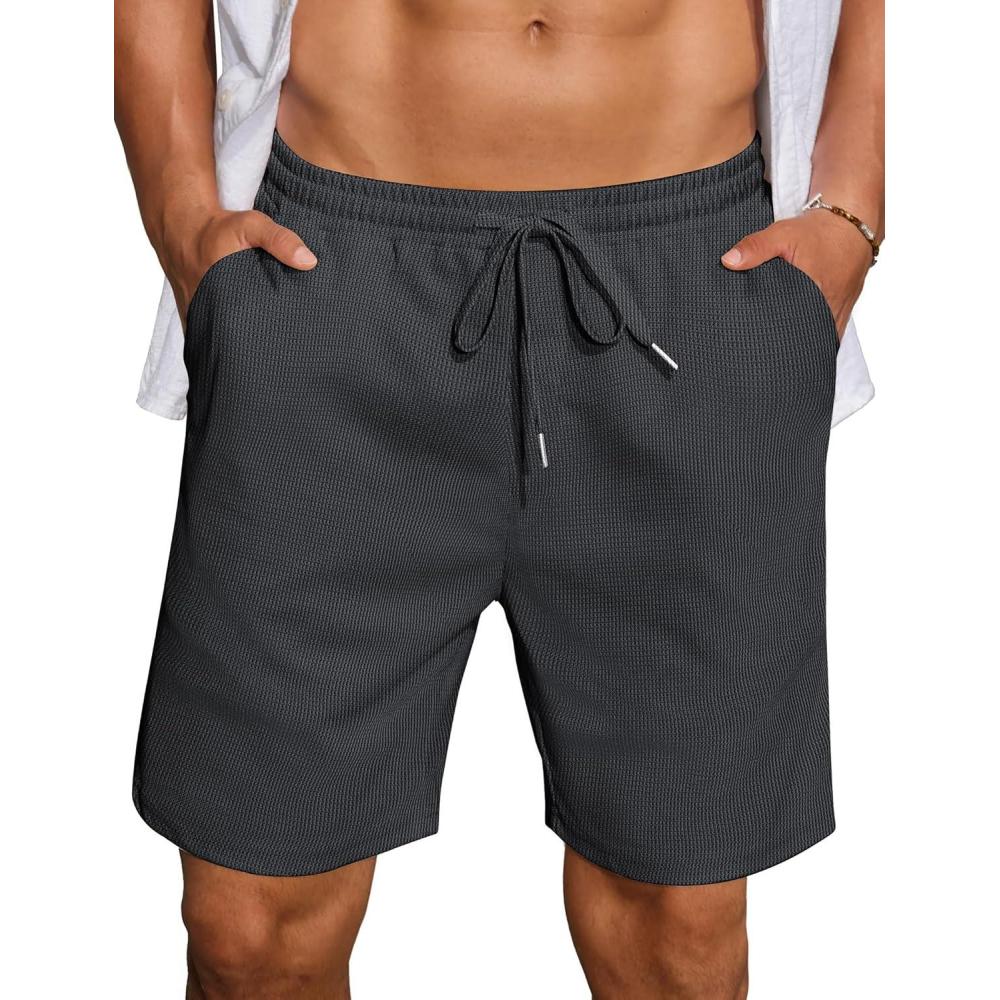 imageCOOFANDY Men Casual Summer Beach Shorts Elastic Waist Drawstring Flat Front ShortDark Grey