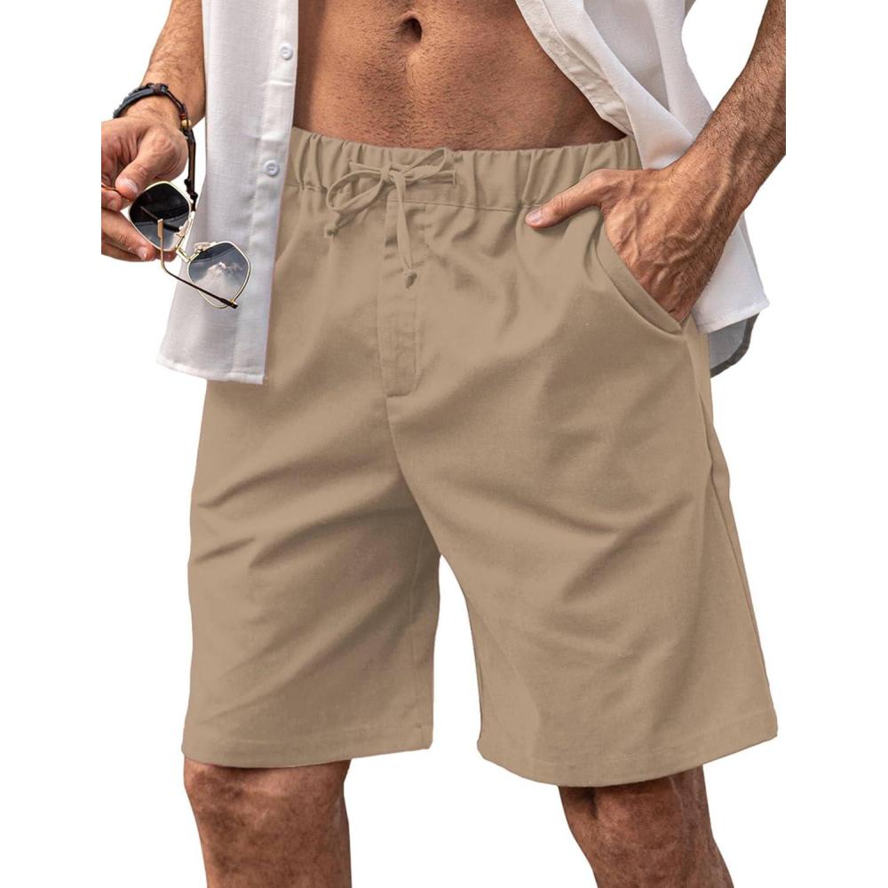 imageCOOFANDY Men Casual Summer Beach Shorts Elastic Waist Drawstring Flat Front ShortDark Khaki