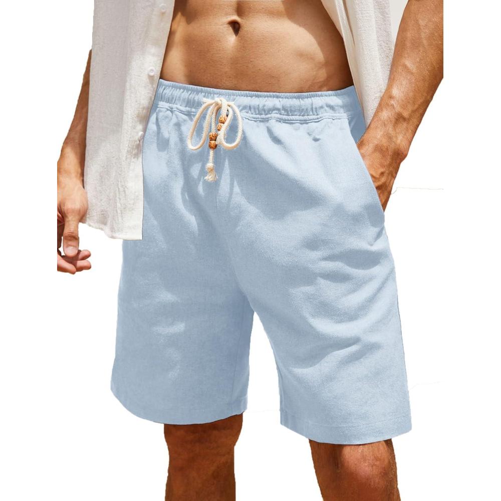 imageCOOFANDY Men Casual Summer Beach Shorts Elastic Waist Drawstring Flat Front ShortLight Blue