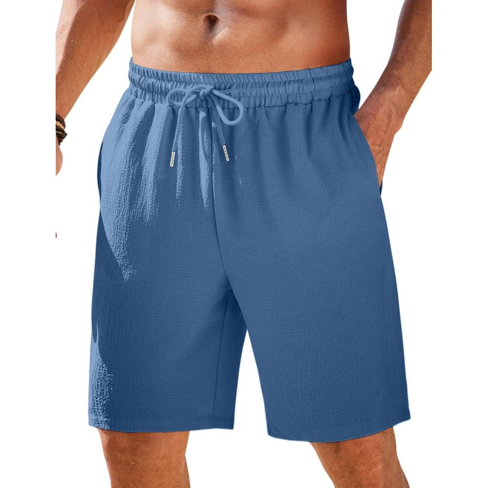 imageCOOFANDY Men Casual Summer Beach Shorts Elastic Waist Drawstring Flat Front ShortNavy
