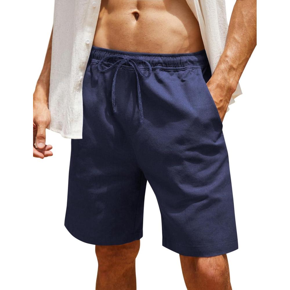 imageCOOFANDY Men Casual Summer Beach Shorts Elastic Waist Drawstring Flat Front ShortNavy Blue