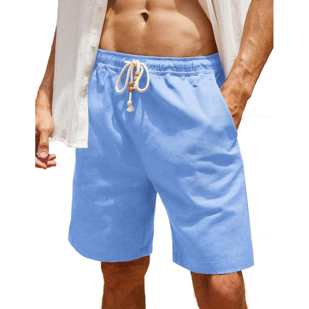 imageCOOFANDY Men Casual Summer Beach Shorts Elastic Waist Drawstring Flat Front ShortSky Blue