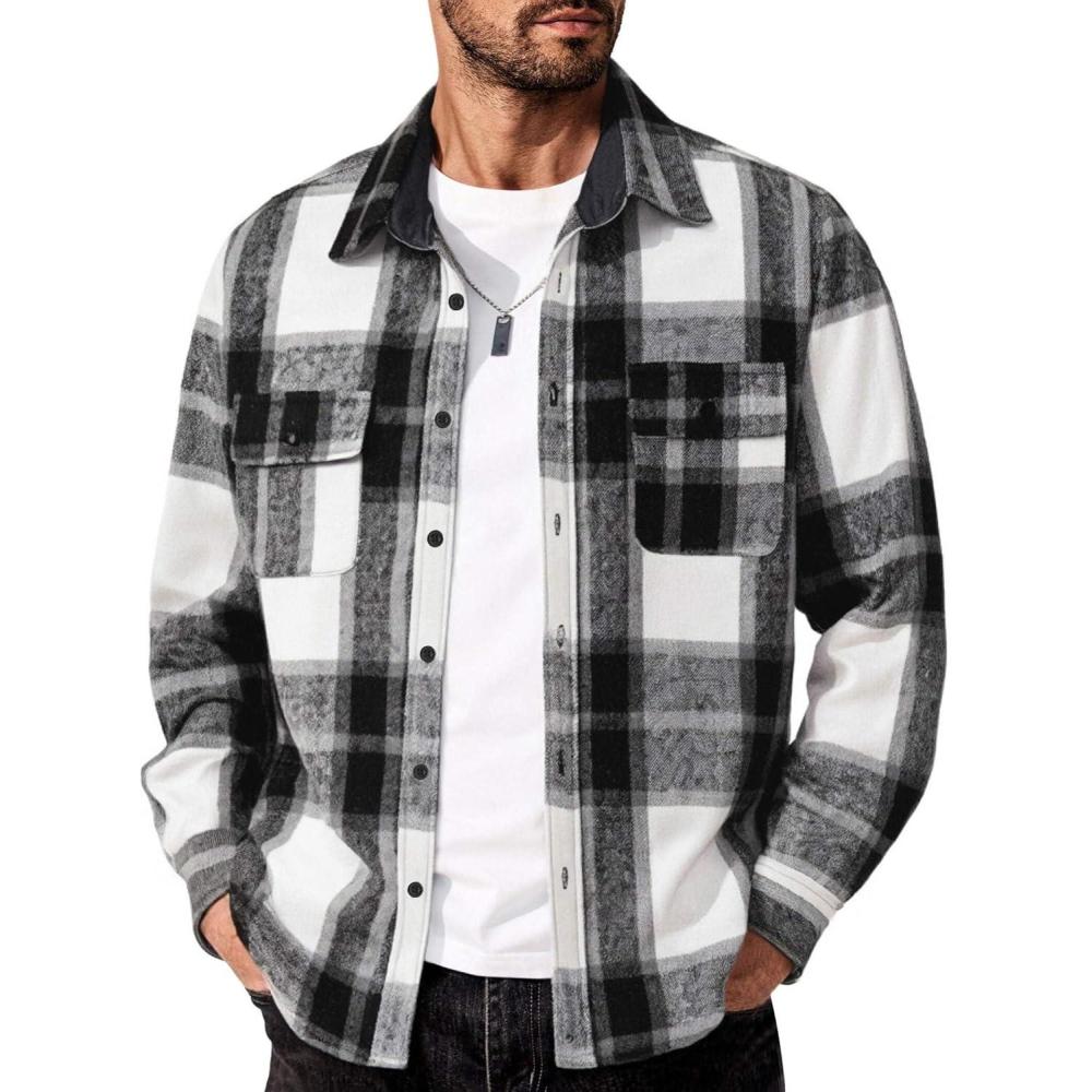 imageCOOFANDY Men Flannel Shirt Casual Button Down Shirt Jacket Long Sleeve Plaid Shirts with PocketsBlackblock