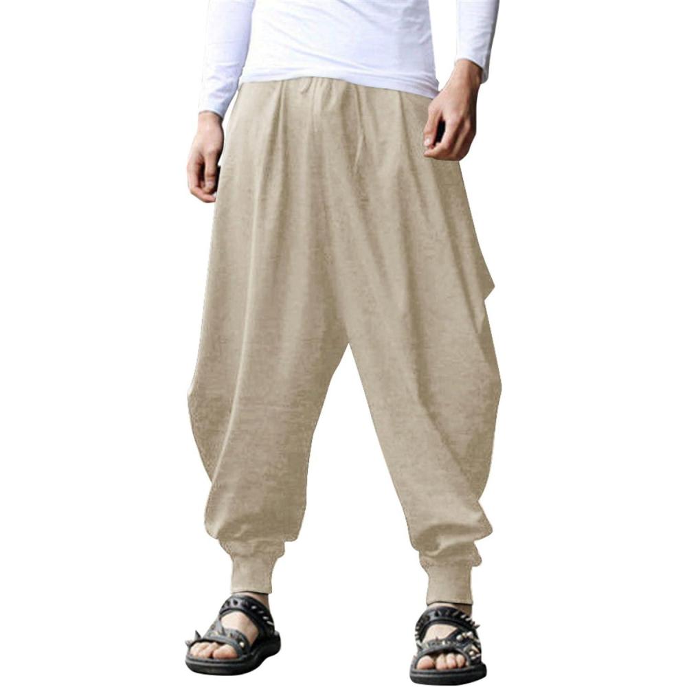 imageCOOFANDY Men Hippie Harem Pants Baggy Linen Cotton Boho Yoga Pants Summer Beach Pants Casual Drop Crotch TrouserKhaki