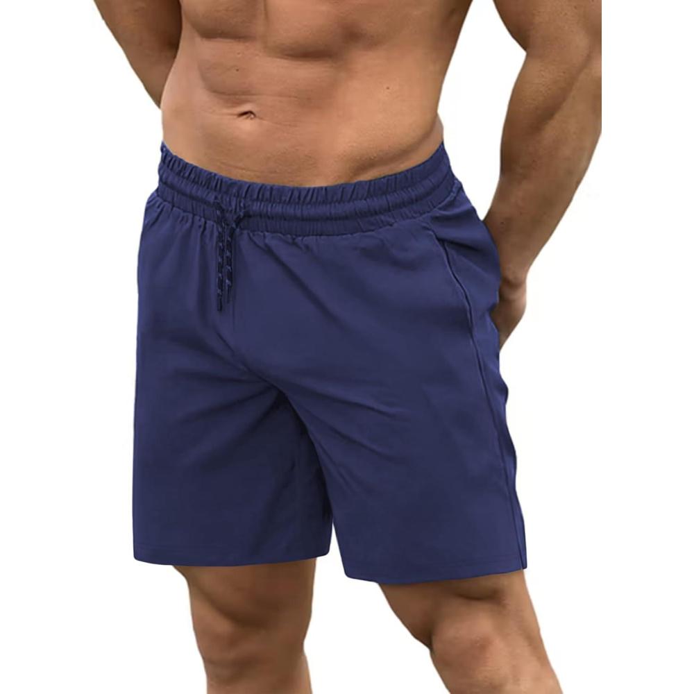imageCOOFANDY Men Swim Trunk with Compression Liner 2 in 1 Swimwear Bathing Suit Quick Dry Board ShortNavy Blue