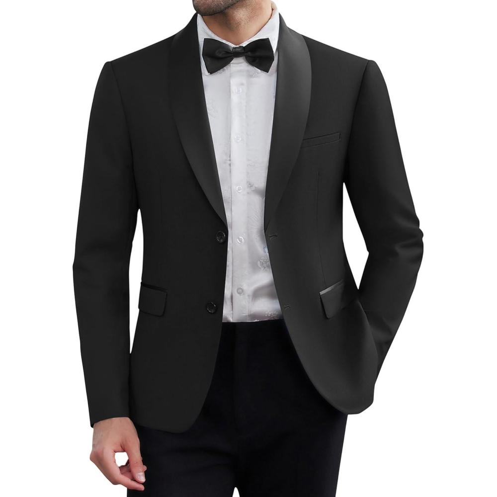 imageCOOFANDY Men Tuxedo Jacket Slim Fit Blazer Suit Jacket Prom Dinner Party WeddingBlack