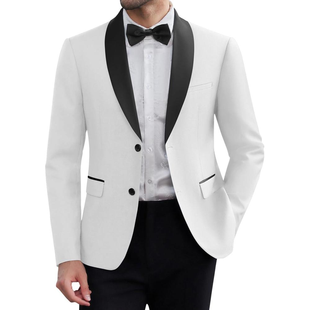 imageCOOFANDY Men Tuxedo Jacket Slim Fit Blazer Suit Jacket Prom Dinner Party WeddingWhite