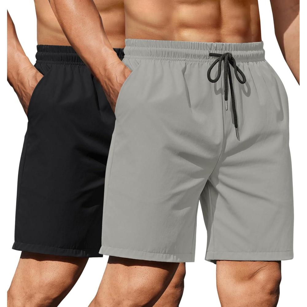 imageCOOFANDY Mens 2 Pack Gym Workout Shorts 7 Inch Lightweight Athletic Shorts Quick Dry Running Shorts with PocketsBlackLight Grey