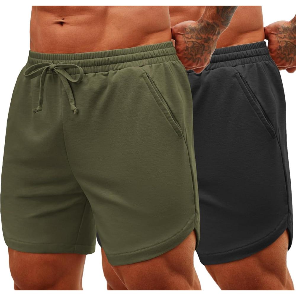 imageCOOFANDY Mens 2 Pack Gym Workout Shorts 7 Inch Quick Dry Athletic Shorts Lightweight Running Shorts with PocketsArmy GreenBlack