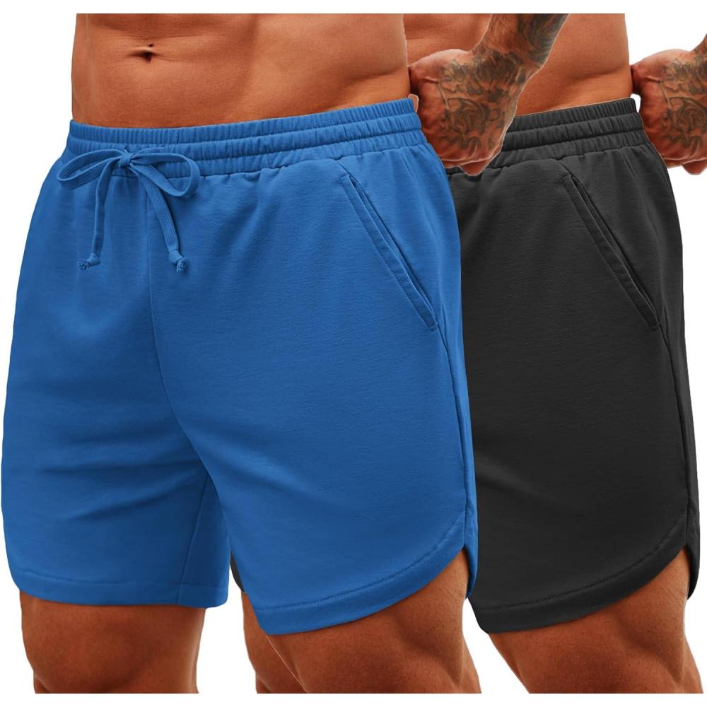 imageCOOFANDY Mens 2 Pack Gym Workout Shorts 7 Inch Quick Dry Athletic Shorts Lightweight Running Shorts with PocketsBlueBlack