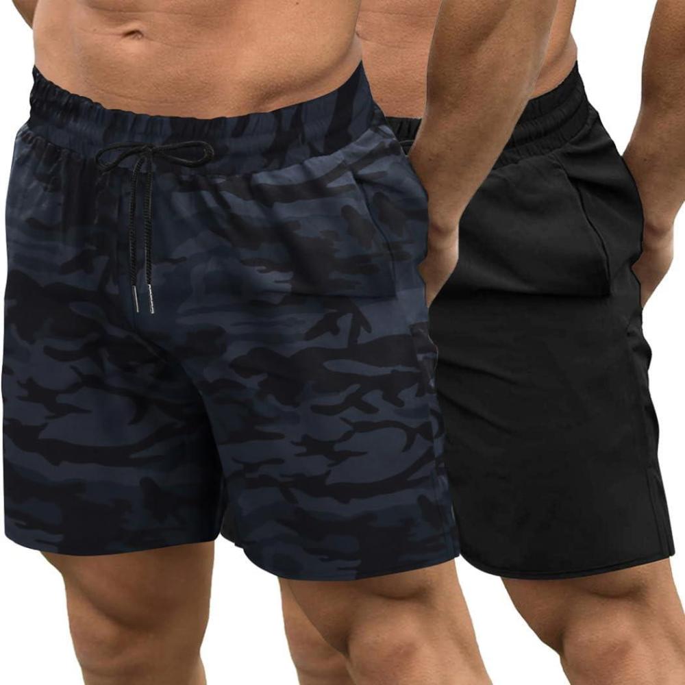 imageCOOFANDY Mens 2 Pack Gym Workout Shorts 7 Inch Quick Dry Athletic Shorts Lightweight Running Shorts with PocketsCamo BlackBlack