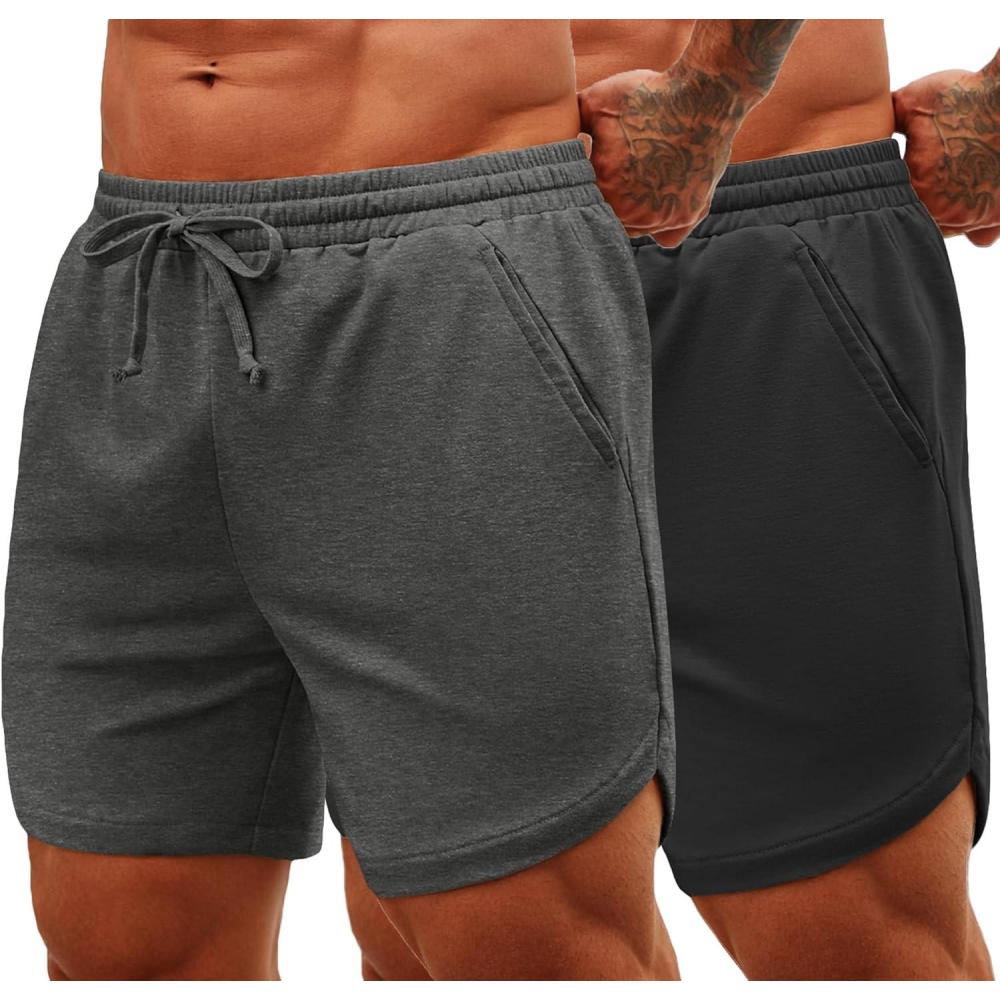 imageCOOFANDY Mens 2 Pack Gym Workout Shorts 7 Inch Quick Dry Athletic Shorts Lightweight Running Shorts with PocketsDark GrayBlack