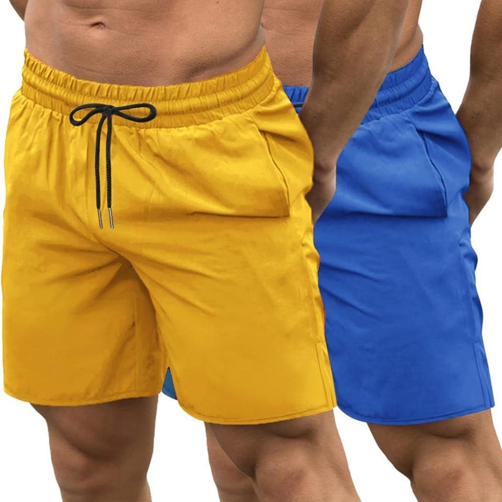 imageCOOFANDY Mens 2 Pack Gym Workout Shorts 7 Inch Quick Dry Athletic Shorts Lightweight Running Shorts with PocketsRoyal BlueYellow