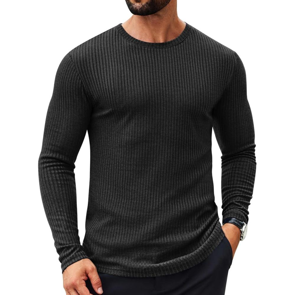 imageCOOFANDY Mens 2 Pack Muscle TShirt Stretch Long Sleeve Gym Workout Bodybuilding Training Tee Shirts Casual Hipster TopsBlack