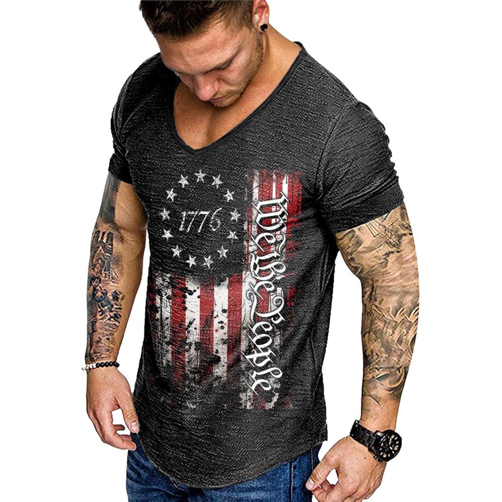 imageCOOFANDY Mens 2 Pack Muscle V Neck T Shirt Fitted Gym Workout Short Sleeve Bodybuilding TeeBlack Usa Flag