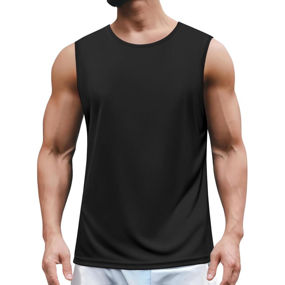 imageCOOFANDY Mens 2 Pack Workout Tank Top UPF 50 Quick Dry Sleeveless Swim Shirt Gym Muscle Athletic Summer Beach T ShirtsBlack
