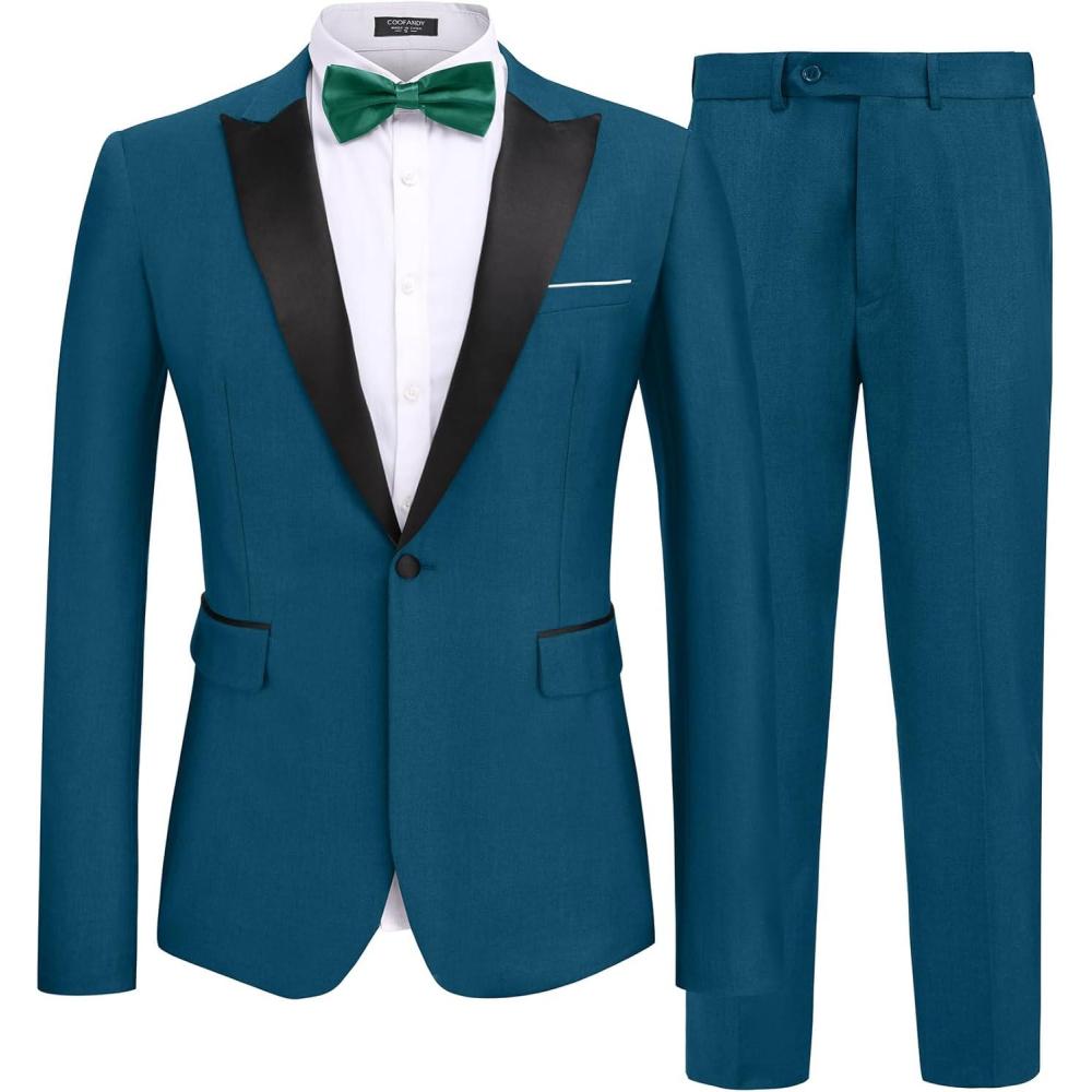 imageCOOFANDY Mens 2 Piece Suit Slim Fit One Button Tuxedo Jacket Pants for Wedding Prom BusinessDeep Blue