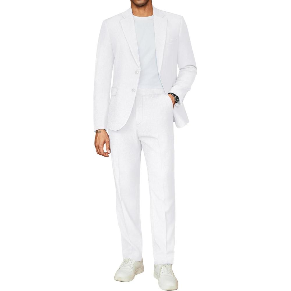 imageCOOFANDY Mens 2 Piece Suits Slim Fit Two Buttons Casual Blazer Jacket and Pants Set Tuxedo Suit for Wedding Prom BusinessWhite