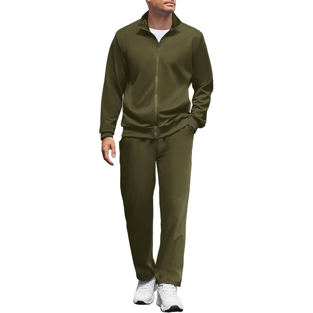 imageCOOFANDY Mens 2 Piece Tracksuit Casual Sweatsuits Full Zip Track Suits Jogging Athletic Suit SetsArmy Green