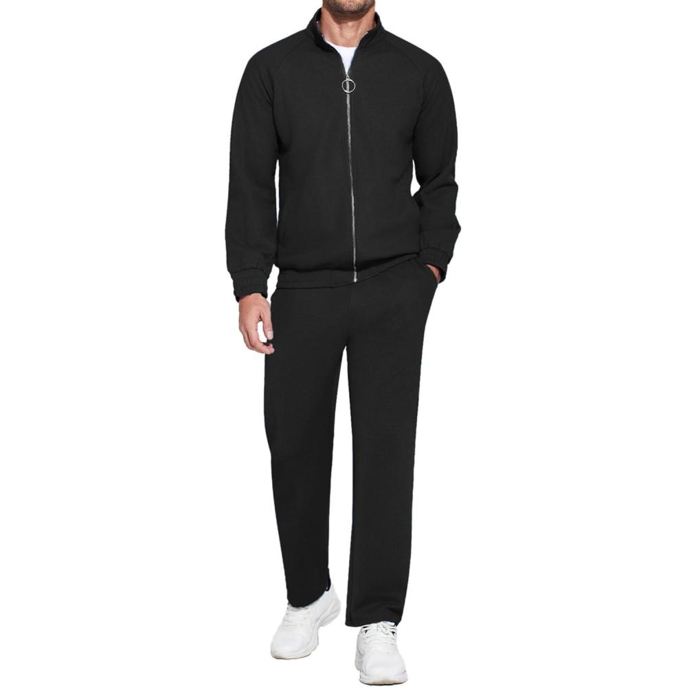 imageCOOFANDY Mens 2 Piece Tracksuit Casual Sweatsuits Full Zip Track Suits Jogging Athletic Suit SetsBlack