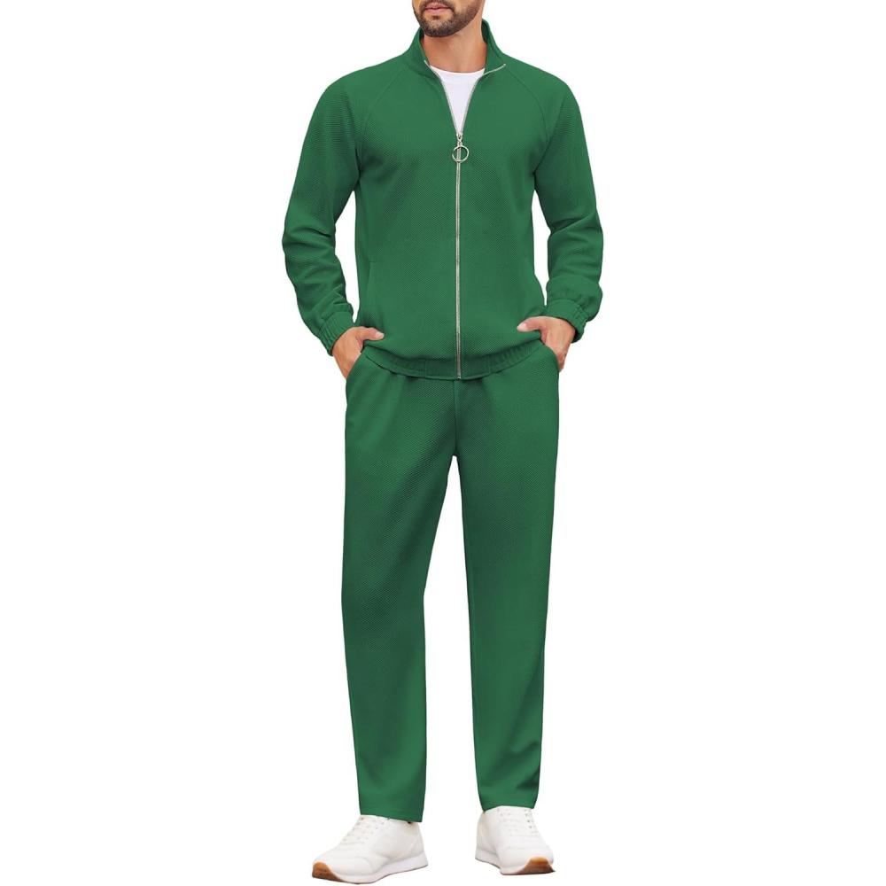 imageCOOFANDY Mens 2 Piece Tracksuit Casual Sweatsuits Full Zip Track Suits Jogging Athletic Suit SetsSage Green