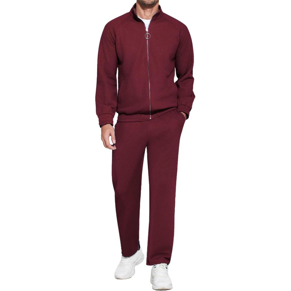 imageCOOFANDY Mens 2 Piece Tracksuit Casual Sweatsuits Full Zip Track Suits Jogging Athletic Suit SetsWine Red