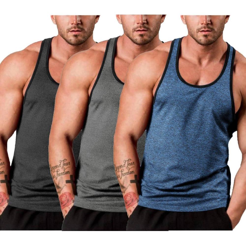 imageCOOFANDY Mens 3 Pack Gym Tank Tops YBack Workout Muscle Tee Sleeveless Fitness Bodybuilding T Shirts01blackBlueDark Grey