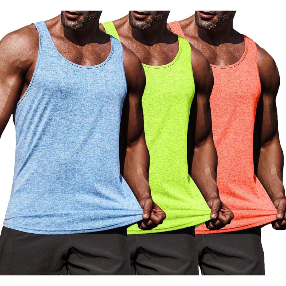 imageCOOFANDY Mens 3 Pack Gym Tank Tops YBack Workout Muscle Tee Sleeveless Fitness Bodybuilding T Shirts3 PackgreenOrange RedSky Blue