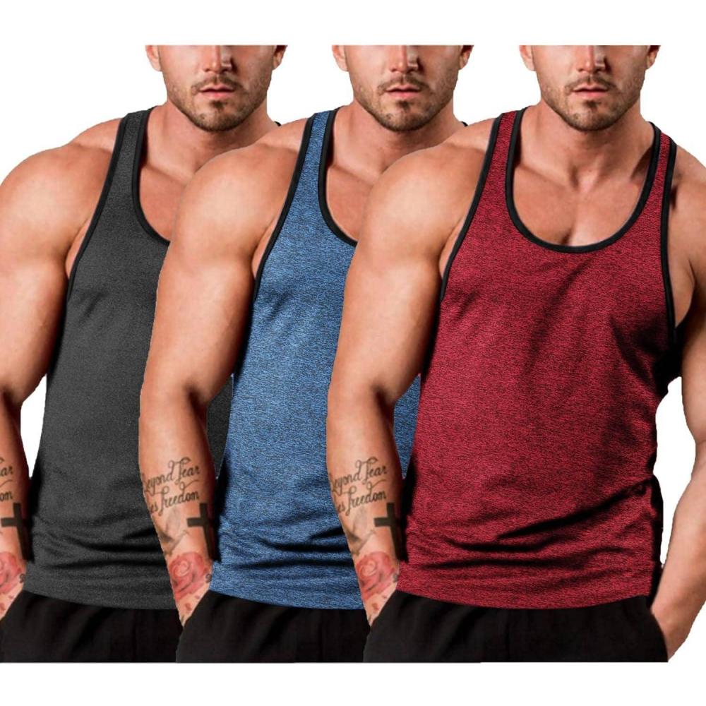imageCOOFANDY Mens 3 Pack Gym Tank Tops YBack Workout Muscle Tee Sleeveless Fitness Bodybuilding T ShirtsRedBlackNavy Blue