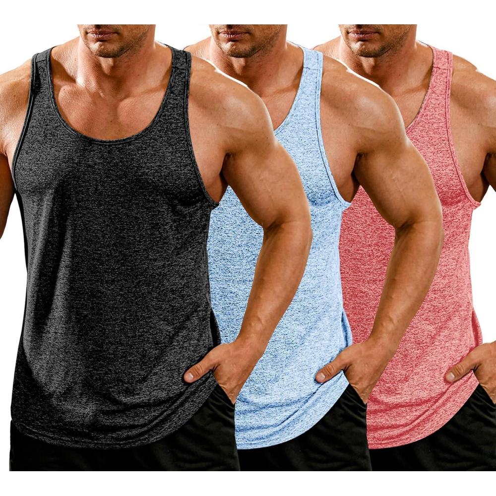 imageCOOFANDY Mens 3 Pack Gym Tank Tops YBack Workout Muscle Tee Training Bodybuilding Fitness Sleeveless T Shirts3 Packlight RedBlueBlack