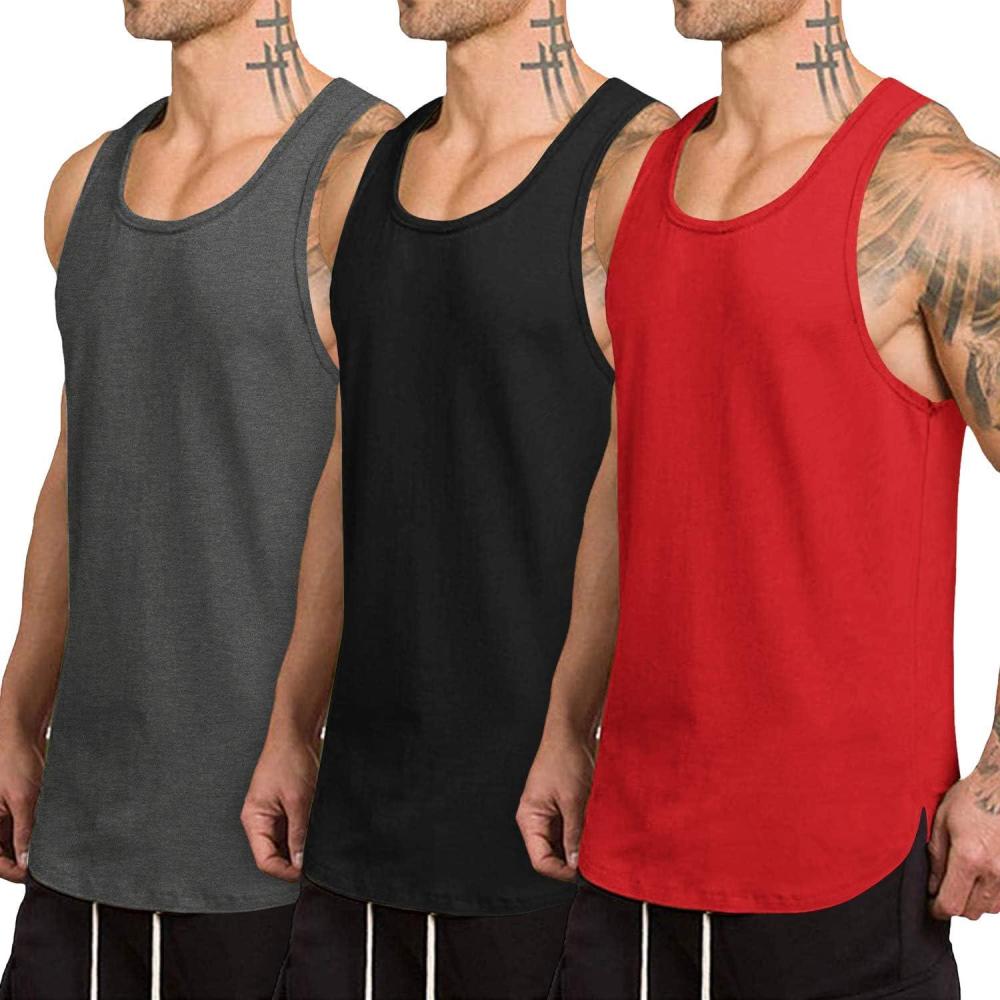 imageCOOFANDY Mens 3 Pack Quick Dry Workout Tank Top Gym Muscle Tee Fitness Bodybuilding Sleeveless T Shirt01blackDark GrayRed