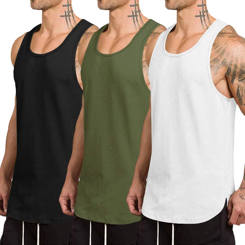 imageCOOFANDY Mens 3 Pack Quick Dry Workout Tank Top Gym Muscle Tee Fitness Bodybuilding Sleeveless T Shirt05blackWhiteArmy Green