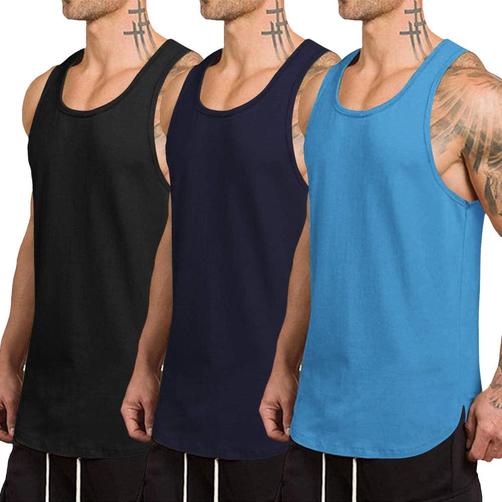 imageCOOFANDY Mens 3 Pack Quick Dry Workout Tank Top Gym Muscle Tee Fitness Bodybuilding Sleeveless T ShirtBlack Navy Blue Blue