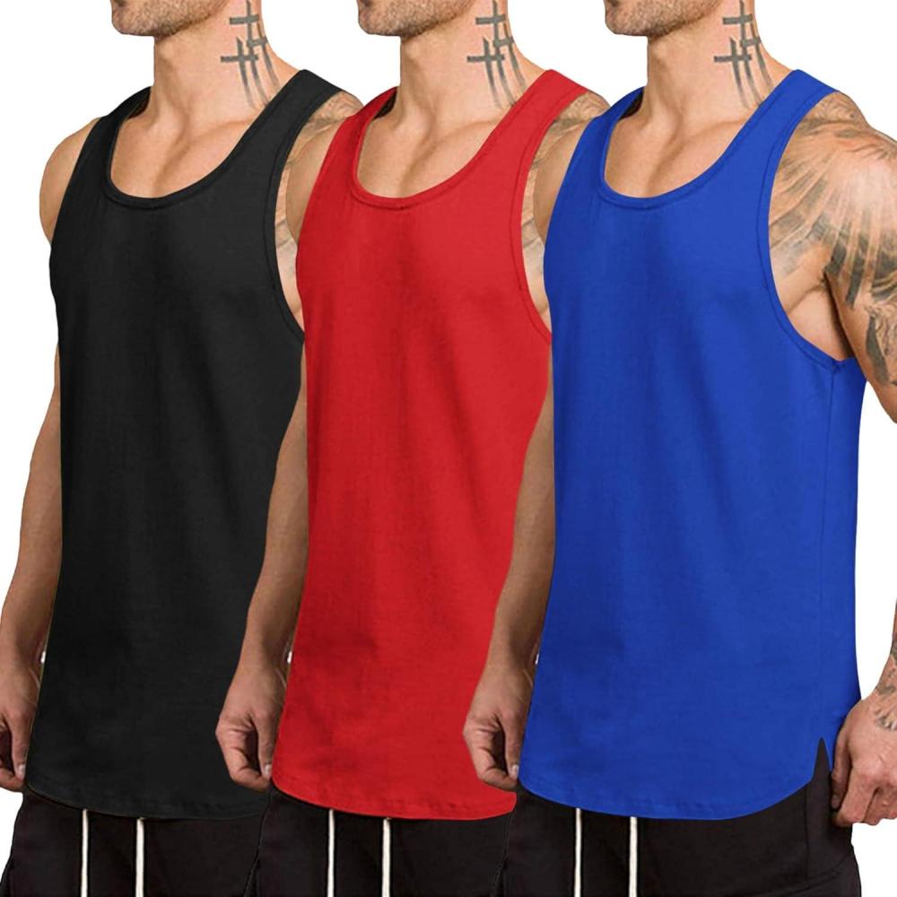 imageCOOFANDY Mens 3 Pack Quick Dry Workout Tank Top Gym Muscle Tee Fitness Bodybuilding Sleeveless T ShirtBlackRedRoyal Blue